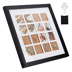 Olycraft quadratischer Fotorahmenständer aus Holz, schwarzer Bilderrahmen für 16 Foto, mehrere Fotorahmen mit klarem Fenster für Tischständer und Wandmontage, 13.2x13.2x0.8,[1] cm