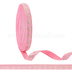 Gorgecraft 20 Meter elastisches Polyesterband, flach mit goldenem Muschelmuster, für Geschenkdekoration, Bekleidungszubehör, neon rosa , 5/8 Zoll (15x0.5 mm)
