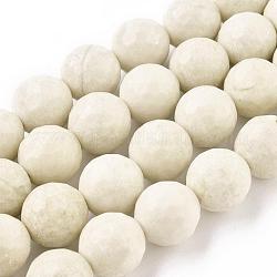 Fossiles naturelle rondes brins de perles, facette, beige, 12mm, Trou: 1mm, Environ 32 pcs/chapelet, 15.5 pouce