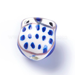 Handmade Printed Porcelain Beads, Owl, Royal Blue, 16~17x14~15x13~14mm, Hole: 2mm