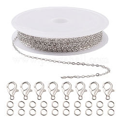 Kit de fabrication de bijoux de chaîne de câble en laiton diy 3m, avec 30pcs anneaux de saut ouverts en fer avec 10pcs fermoirs à griffes de homard en alliage de zinc, platine, maillon de chaîne: 2x1.8x0.2mm