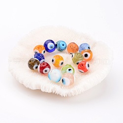 Perles vernissées manuelles, mauvais œil, ronde, couleur mixte, environ 10 mm de diamètre, Trou: 1mm