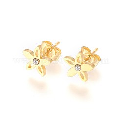 304 Stainless Steel Stud Earrings, Hypoallergenic Earrings, Flower, Golden & Stainless Steel Color, 9x1.5mm, Pin: 0.8mm