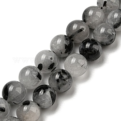 Qualité d'un brin de perles de quartz tourmaliné naturel/quartz rutilé noir, ronde, 8mm, Trou: 0.8mm, Environ 48~50 pcs/chapelet, 15.35~15.55'' (39~39.5 cm)
