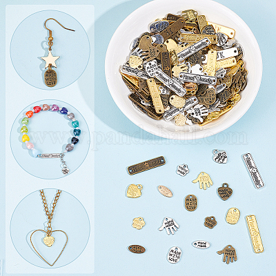 Wholesale FINGERINSPIRE 216 Pcs 6 Styles Alloy Word Charms Pendants  Handmade Made with Love Charms Bronze Oval/Heart/Rectangle/Hand/Flower  Shapes Jewelry Making Accessories for Necklaces Bracelets Key Chains 