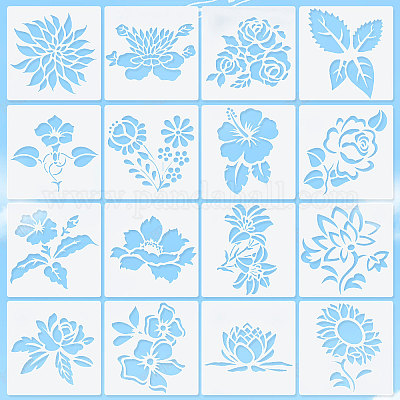 16pcs Leaves Flower Stencils For Painting Drawing Template Diy