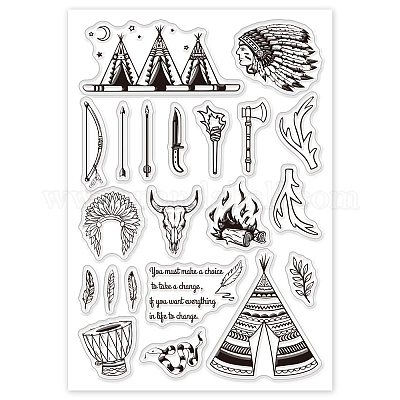 Wholesale GLOBLELAND Indian Tribe Pattern Silicone Clear Stamps Ax Bow Tool  Pattern Acrylic Stamps for Album Photo Scrapbooking Card Decoration 