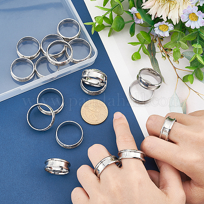18pcs Blue Blank Core Ring 6 Size Stainless Steel Blank Finger Ring  Hypoallergenic Inlay Ring Round Grooved Empty Ring Blanks for Jewelry  Making US