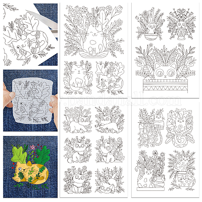 Wholesale GLOBLELAND 4 Sheets 16Pcs Cat and Flower Water Soluble Stabilizer  Hand Sewing Stabilizers with Pre Printed Stick and Stitch Self Adhesive  Wash Away Stabilizer for Bags Cloth Embroidery Hand Sewing 