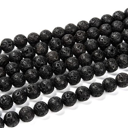 Runde Perlenstränge aus natürlichem Lavastein G-M169-10mm-03-1