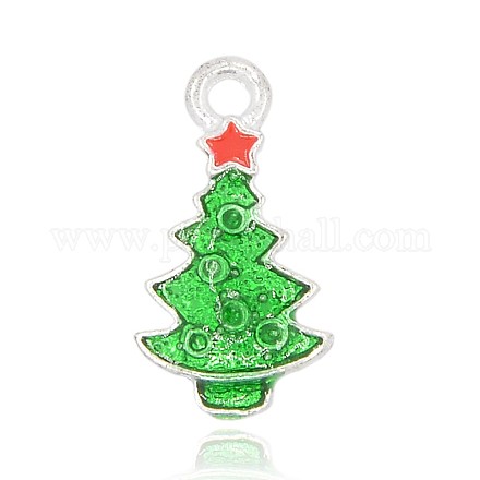 Silver Color Plated Alloy Enamel Christmas Tree Pendants ENAM-J171-03S-1
