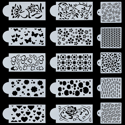 Gorgecraft 15 スタイルペット中空描画絵画ステンシル  DIYスクラップブッキング用  花と葉とハート  混合模様  ホワイト  174~262x112~149x0.5mm DIY-GF0007-43-1