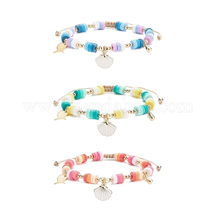 3pcs 3 couleur polymère argile heishi surfeur tressé perle bracelets ensemble BJEW-TA00080-1