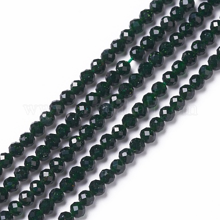Chapelets de perles en pierre d'or verte synthétique G-L581A-004C-1