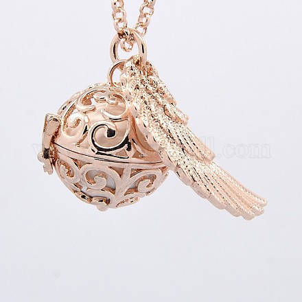 Rose Gold Plated Brass Hollow Wing Cage Pendants KK-L040-15RG-09-1