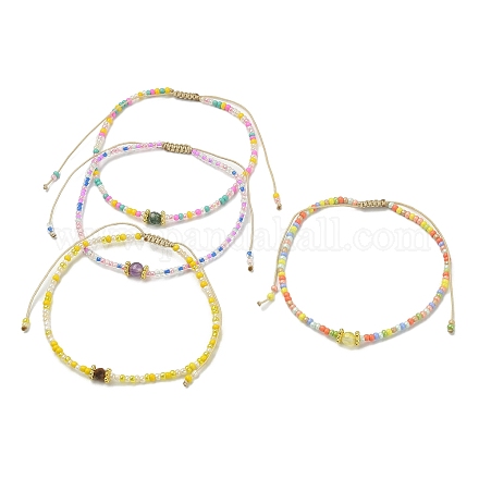 Bracelet de perles tressées avec pierres précieuses naturelles mélangées et graines BJEW-JB09613-1
