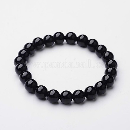 Bracelets extensibles en perles d'agate noire naturelle (teintes) BJEW-F203-09-1