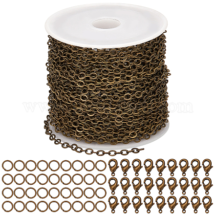 SUNNYCLUE 32.8Feet/ 10m Antique Bronze Chain Bulk Cable Curb Chains Brass Chains for Jewelry Making Chain Links 100Pcs Iron Jump Rings 30Pcs Brass Lobster Clasps Necklace Bracelet Choker 4x3x0.6mm DIY-SC0017-80-1