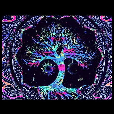 Creatcabin Schwarzlicht-Wandteppich „Baum des Lebens“ AJEW-WH0042-47A-1