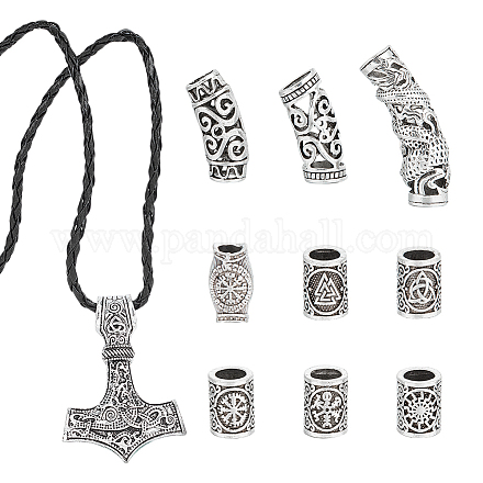 Unicraftale-Halskette mit nordischem Wikinger-Hammer-Anhänger aus Legierung mit Seil und Dreadlock-Flechthaar-Röhrenperlen NJEW-UN0001-41A-1