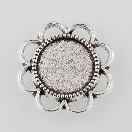 Tibetan Style Antique Silver Alloy Flower Tray Cabochon Settings X-TIBE-M021-05AS-1