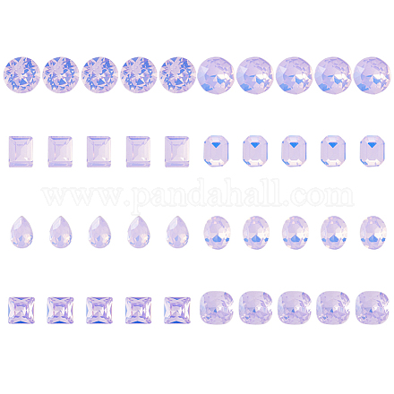 Dicosmetic 40 pieza 8 estilos cabujones de rhinestone facetados violeta k9 cabujón de rhinestone de vidrio cabujones ovalados redondos planos cabujones de vidrio cuadrados cabujones de azulejo de cúpula para foto zapatos uñas MRMJ-DC0001-02-1