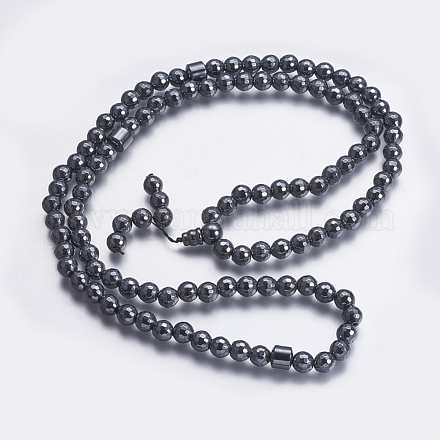 Colliers de perles de mala en hématite synthétique non magnétique NJEW-K096-09-1