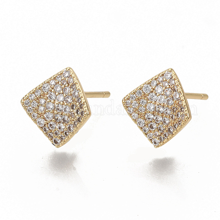 Brass Micro Pave Clear Cubic Zirconia Stud Earring Findings KK-T051-51G-NF-1