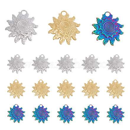 DICOSMETIC 18Pcs 3 Colors 3D Sun Charms Spiral Textures Charms with Flower Pattern Golden and Rainbow Color Celestial Sun Charm for DIY Crafts Jewelry Making STAS-DC0013-34-1