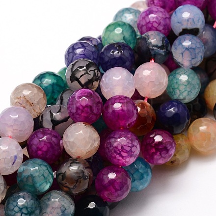 Dyed Natural Agate Faceted Round Beads Strands G-E320E-12mm-05-1