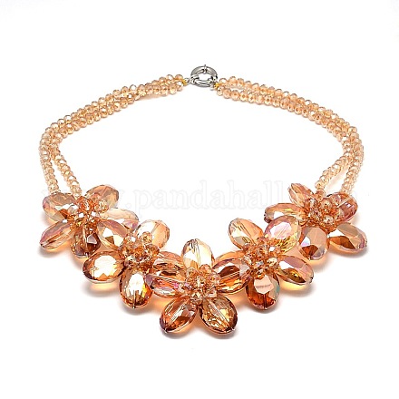 Flower Faceted Glass Beaded Bib Statement Necklaces NJEW-N0014-29D-1