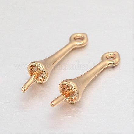 Real 18K Gold Plated Brass Cup Pearl Peg Bails Pin Pendants KK-L147-208-NR-1