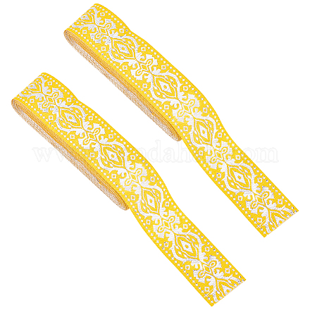 Fingerinspire 2 рулон 15.3 ярда жаккардовая лента в этническом стиле плоская с бронзовой лентой с цветочным узором желтая вышивка жаккардовой отделкой винтажная тканевая швейная лента для украшения одежды OCOR-WH0047-92A-1