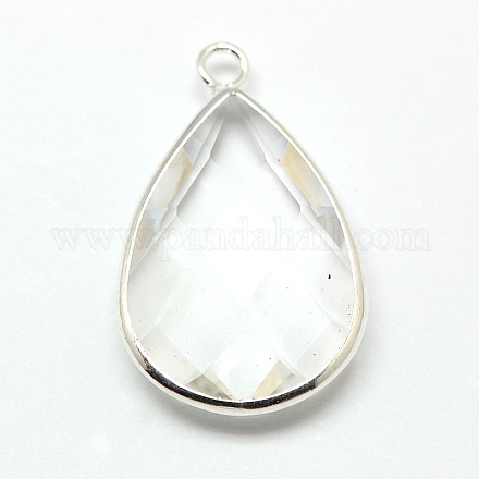 Colgantes de lágrima de cristal de latón plateado color plata GLAA-M006-B-23S-1