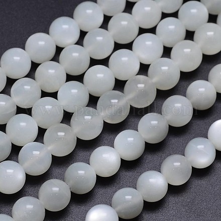 Натуральные белые круглые бусины из лунного камня G-M262-10mm-04-1