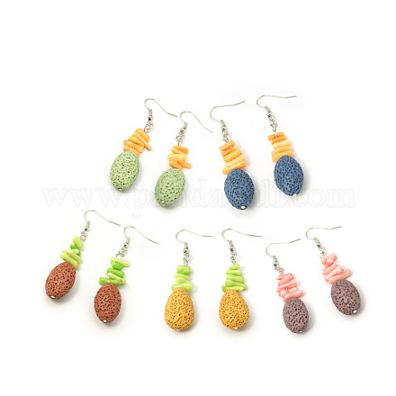 Crochets de boucle d'oreille de perles de pierre de lave EJEW-D097-M-1