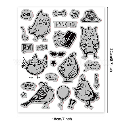 GLOBLELAND Comic Bird Cling Rubber Stamp Comic Bird Cling Mount Stamp Script Stamps Script Stamps for Card Making and Photo Album Decor Decoration and DIY Scrapbooking 8.66×7inch DIY-WH0251-010-1