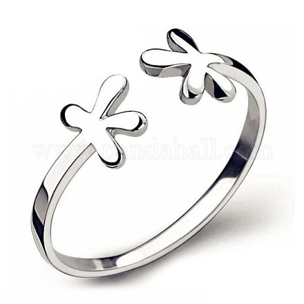 調節可能な真鍮の指指輪  花  プラチナ RJEW-BB42536-G-1