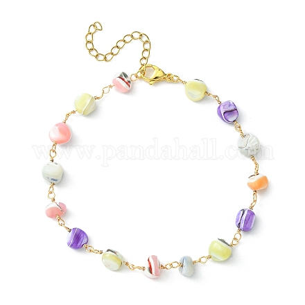 Handmade Shell Nugget Beaded Chains Anklets AJEW-AN00544-1