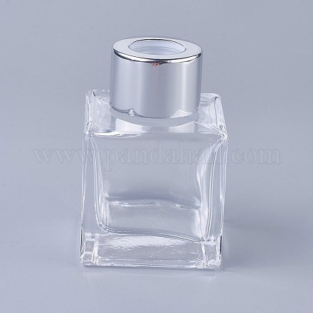 50mlガラスディフューザーアロマテラピーボトル  peプラスチックプラグ付き  車の香水瓶  揮発性の瓶  正方形  銀  4.7x4.7x7cm  容量：50ml（1.69液量オンス） MRMJ-WH0054-04A-1