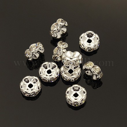 Abalorios de latón Diamante de imitación espaciador X-RB-A014-L8mm-01S-NF-1
