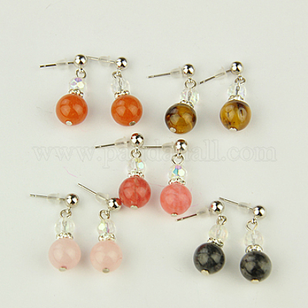 Fashion Natural & Synthetic Mixed Stone Dangle Stud Earrings EJEW-JE00618-1