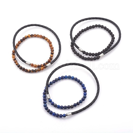 Natural Mixed Stone Wrap Bracelets BJEW-JB04025-M-1