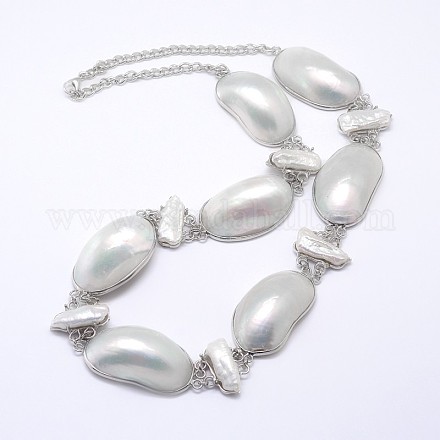 Natural White Shell Necklaces NJEW-P103-05-1