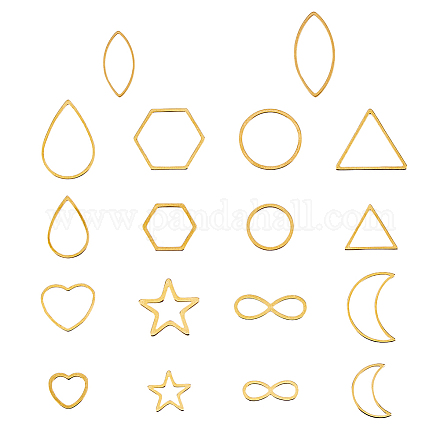 Superfindings 36 pièces 9 styles anneaux de liaison en acier inoxydable cadre blanc doré pendentifs creux lunette ouverte anneau de liaison bijoux connecteur liens pour femmes fabrication de bijoux FIND-FH0006-46-1