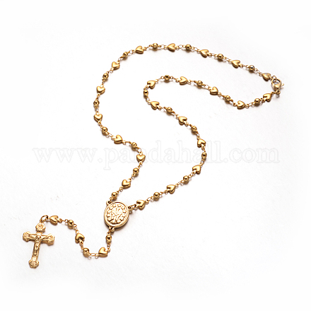 Croix crucifix avec ovale collier de perles rosaire NJEW-E070-33G-1