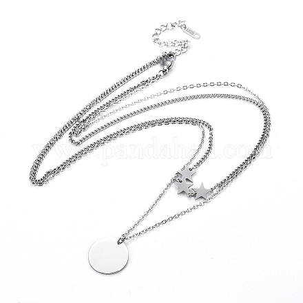 304 doppelschichtige Halsketten aus Edelstahl NJEW-F267-24P-1