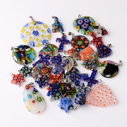 Mixed Shape Handmade Millefiori Glass Pendants LK-P028-16-1