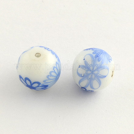Perles rondes en verre avec motif de fleurs GFB-R001-10mm-01-1
