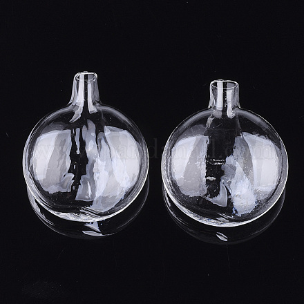 手作り吹きガラス瓶  ガラスバイアルペンダント作り用  フラットラウンド  透明  39~40x33x15mm  半分穴：4~6mm BLOW-T001-20-1